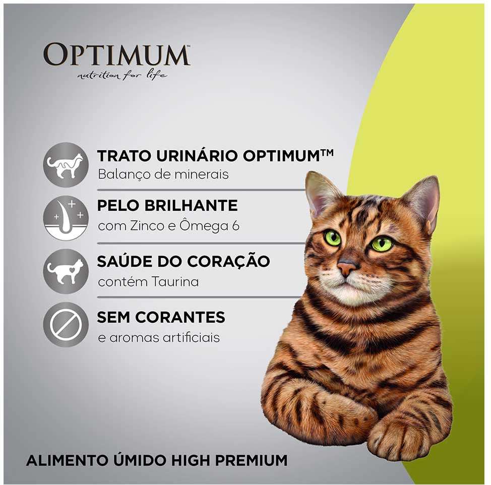 Ração Úmida Optimum Sachê para Gatos Adultos Sabor Carne - 85 g - 60 Unidades