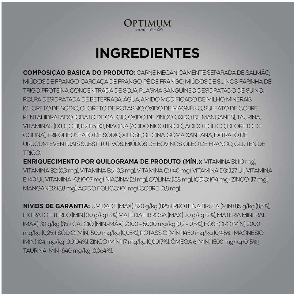 Ração Úmida Optimum Sachê para Gatos Adultos Sabor Salmão - 85 g - 60 Unidades