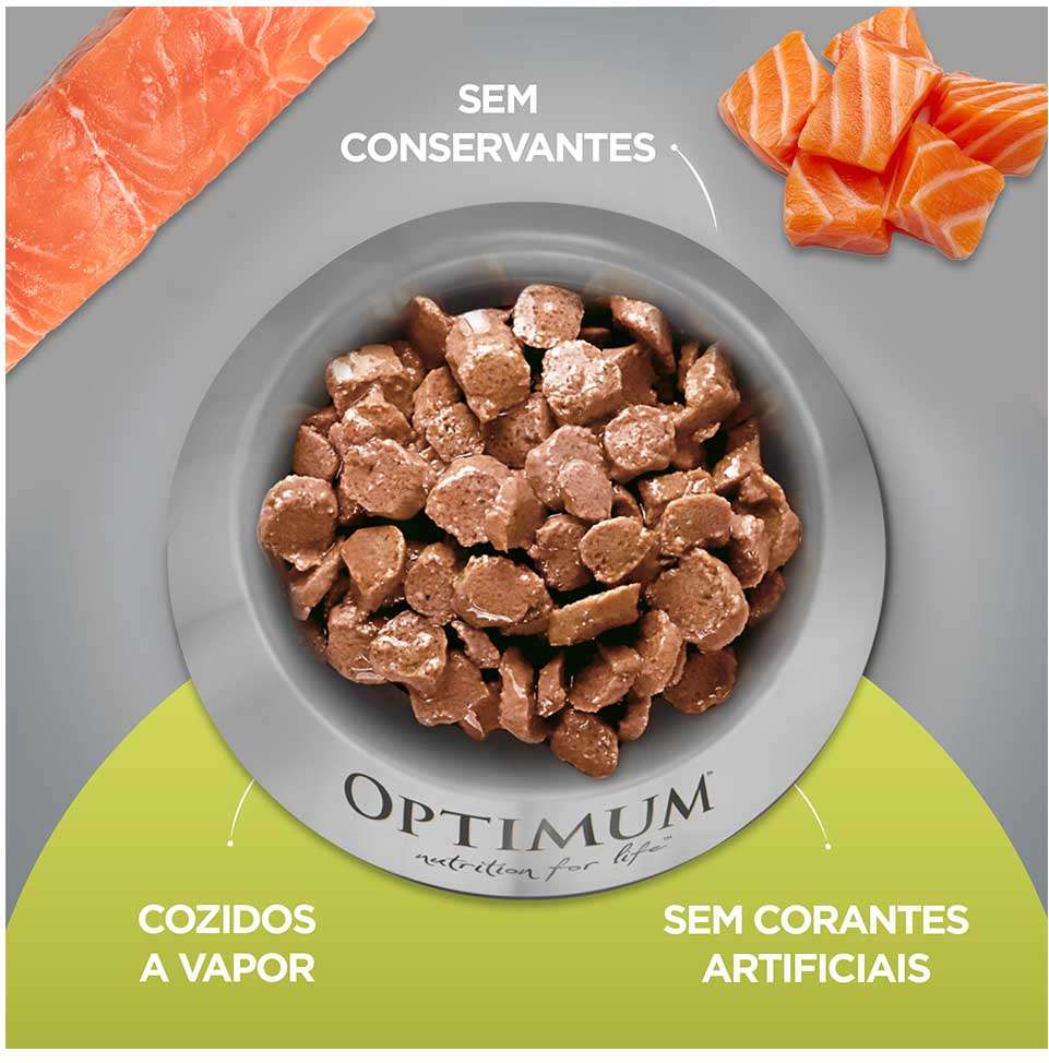 Ração Úmida Optimum Sachê para Gatos Adultos Sabor Salmão - 85 g - 60 Unidades