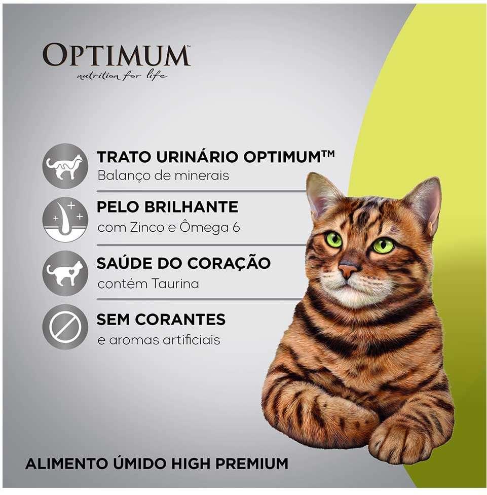 Ração Úmida Optimum Sachê para Gatos Adultos Sabor Salmão - 85 g - 60 Unidades