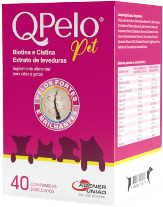 Suplemento Alimentar Agener União Qpelo Pet Biotina e Cistina para Cães e Gatos - 40 Comprimidos