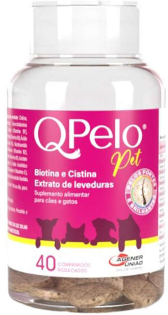 Suplemento Alimentar Agener União Qpelo Pet Biotina e Cistina para Cães e Gatos - 40 Comprimidos