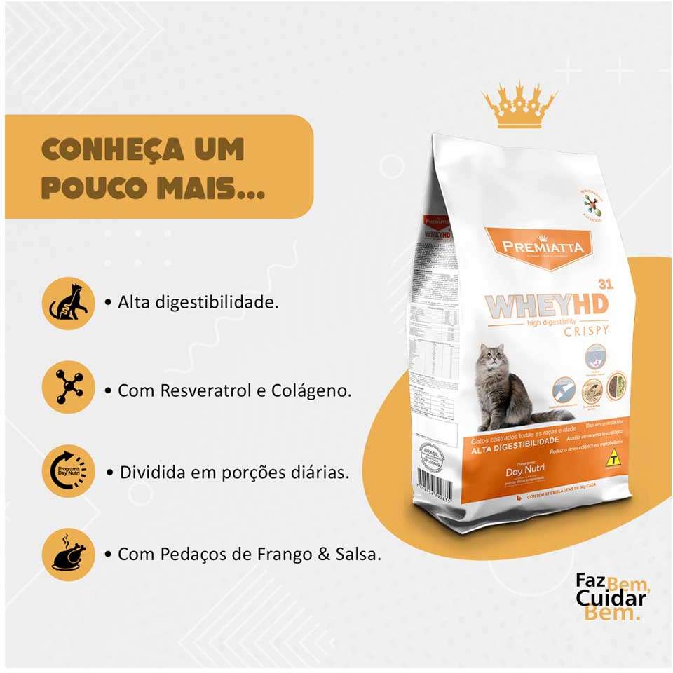 Ração Premiatta HD Alta Digestibilidade Crispy para Gatos Castrados - 3Kg
