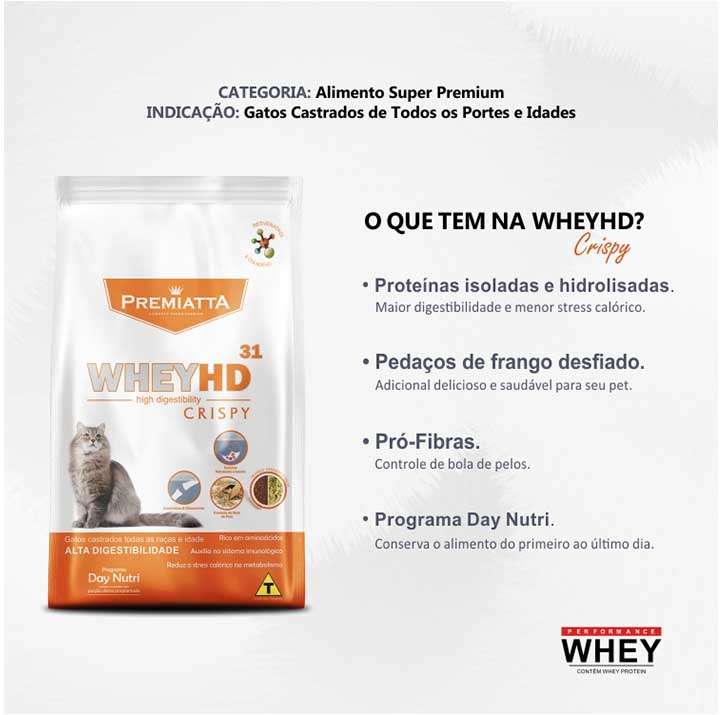 Ração Premiatta HD Alta Digestibilidade Crispy para Gatos Castrados - 3Kg