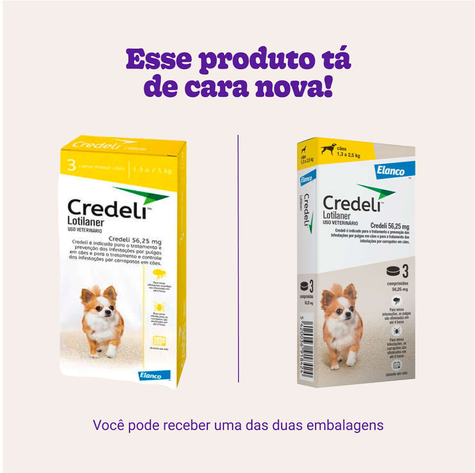 Antipulgas e Carrapatos Credeli 56,25 mg para Cães de 1,3 a 2,5Kg - 3 Comprimidos