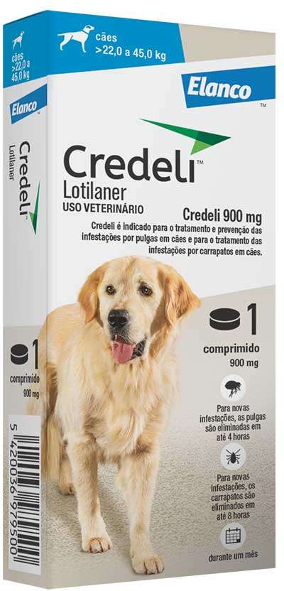 Antipulgas e Carrapatos Credeli 900 mg para Cães de 22 a 45Kg - 1 Comprimido