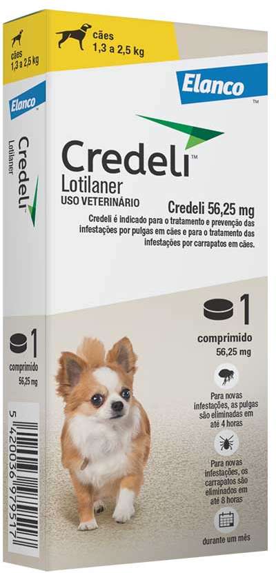 Antipulgas e Carrapatos Credeli 56,25 mg para Cães de 1,3 a 2,5Kg - 1 Comprimido