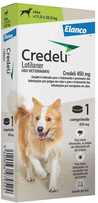 Antipulgas e Carrapatos Credeli 450 mg para Cães de 11 a 22Kg - 1 Comprimido