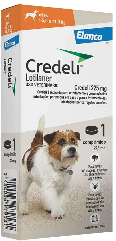 Antipulgas e Carrapatos Credeli 225 mg para Cães de 5,5 a 11Kg - 1 Comprimido