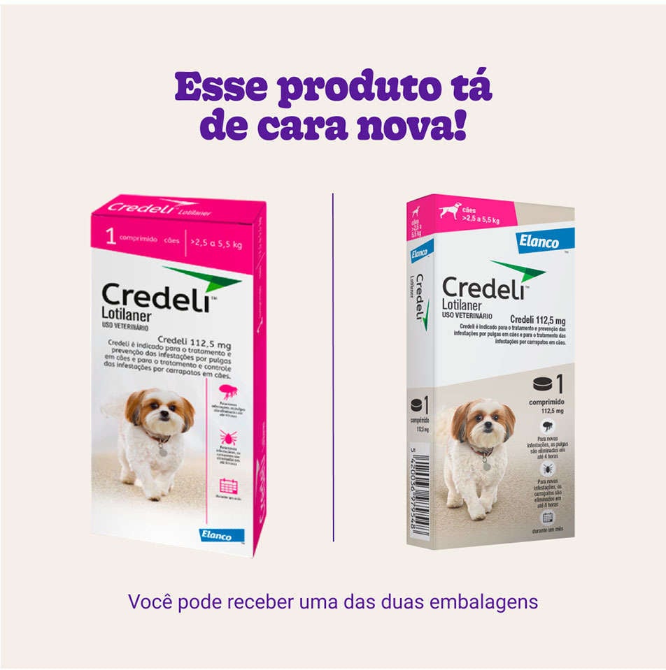Antipulgas e Carrapatos Credeli 112,5 mg para Cães de 2,5 a 5,5Kg - 1 Comprimido