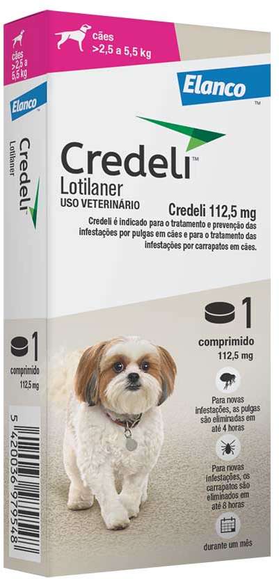 Antipulgas e Carrapatos Credeli 112,5 mg para Cães de 2,5 a 5,5Kg - 1 Comprimido