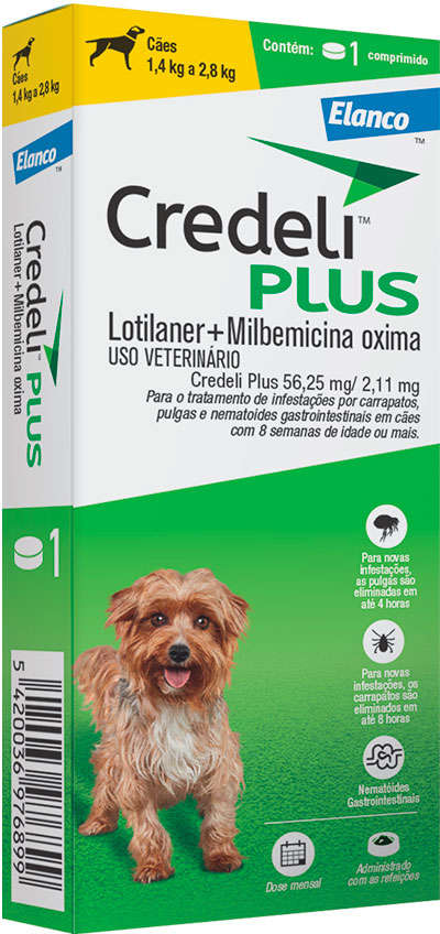 Antipulgas Credeli Plus 56,25 mg para Cães de 1,4 a 2,8Kg - 1 Comprimido