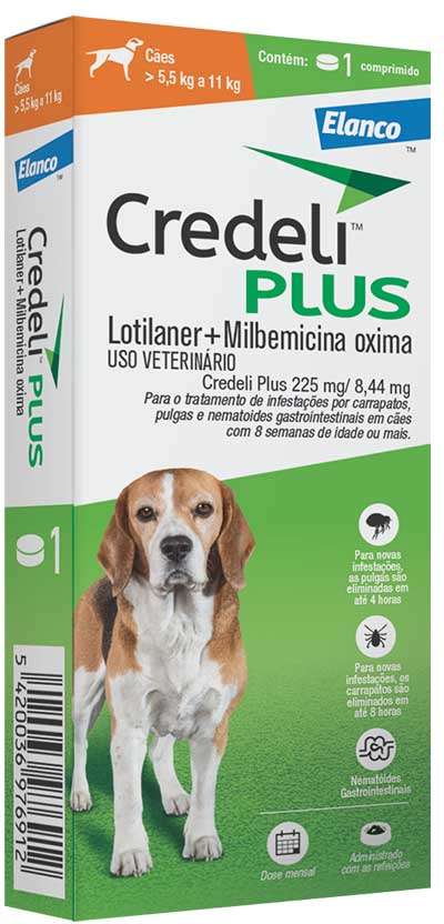 Antipulgas Credeli Plus 225 mg para Cães de 5,5 a 11Kg - 1 Comprimido