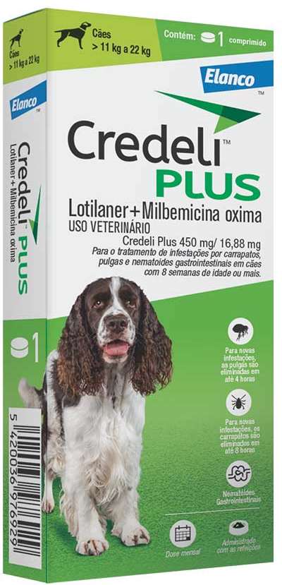 Antipulgas Credeli Plus 450 mg para Cães de 11 a 22Kg - 1 Comprimido