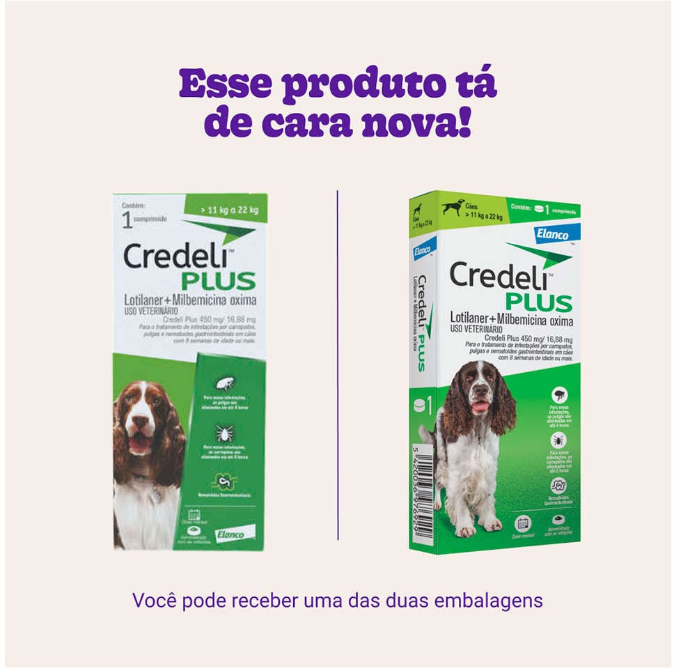Antipulgas Credeli Plus 450 mg para Cães de 11 a 22Kg - 1 Comprimido