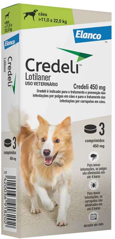 Antipulgas e Carrapatos Credeli 450 mg para Cães de 11 a 22Kg - 3 Comprimidos