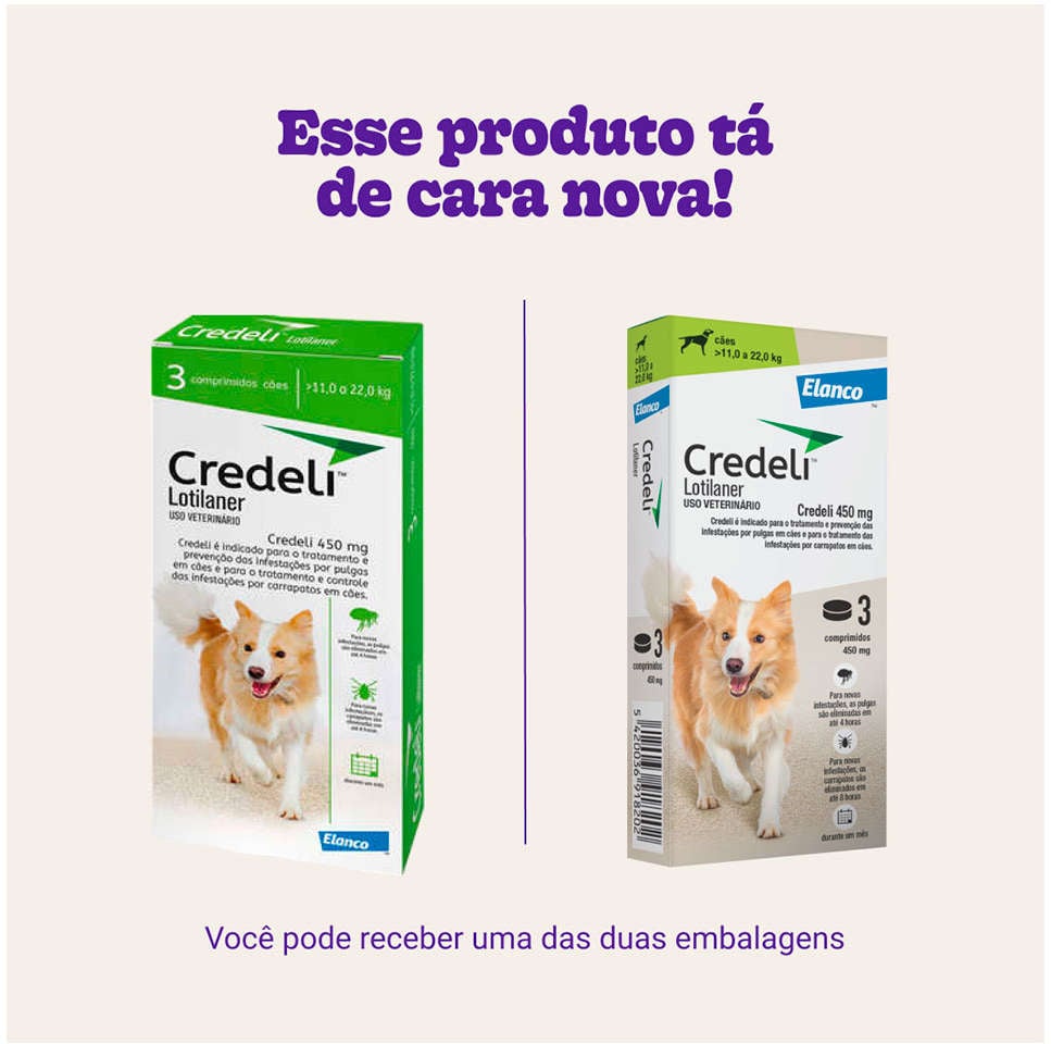 Antipulgas e Carrapatos Credeli 450 mg para Cães de 11 a 22Kg - 3 Comprimidos