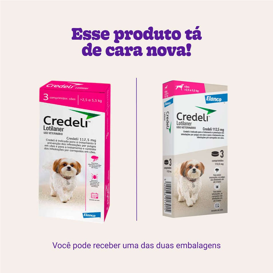 Antipulgas e Carrapatos Credeli 112,5 mg para Cães de 2,5 a 5,5Kg - 3 Comprimidos