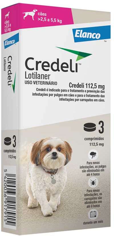 Antipulgas e Carrapatos Credeli 112,5 mg para Cães de 2,5 a 5,5Kg - 3 Comprimidos