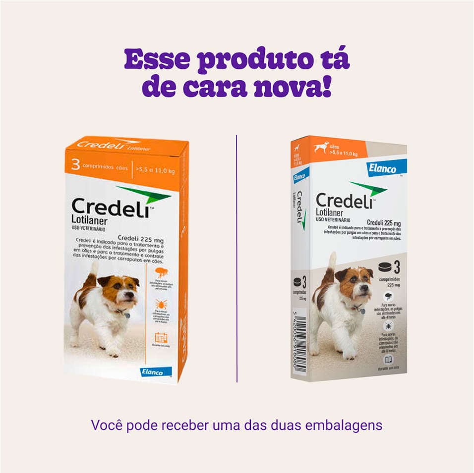 Antipulgas e Carrapatos Credeli 225 mg para Cães de 5,5 a 11Kg - 3 Comprimidos