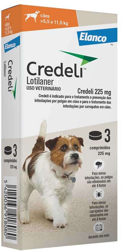 Antipulgas e Carrapatos Credeli 225 mg para Cães de 5,5 a 11Kg - 3 Comprimidos