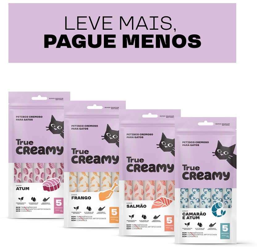 Petisco Cremoso True Creamy Sabores Variados para Gatos 4 Pacotes (20 Unidades) - 4 Pacotes (20 Unidades)