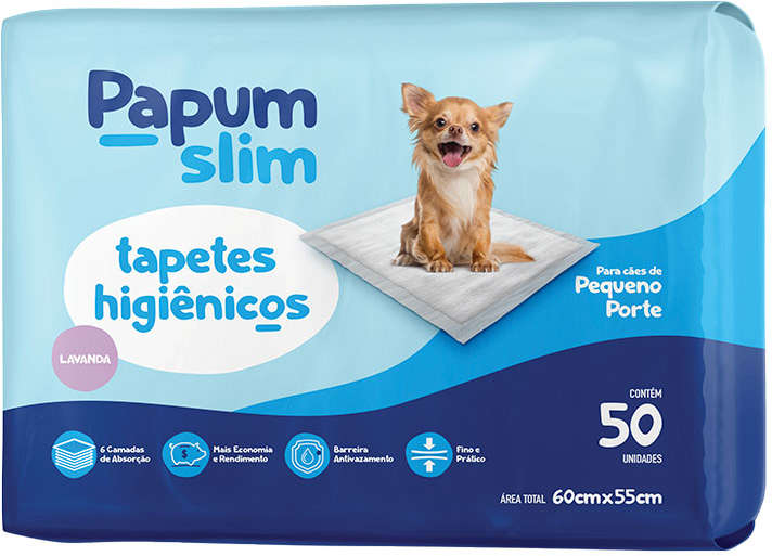 Tapete Higiênico Papum Econômico Slim Lavanda 60x55cm para Cães de Porte Pequeno - 50 Unidades