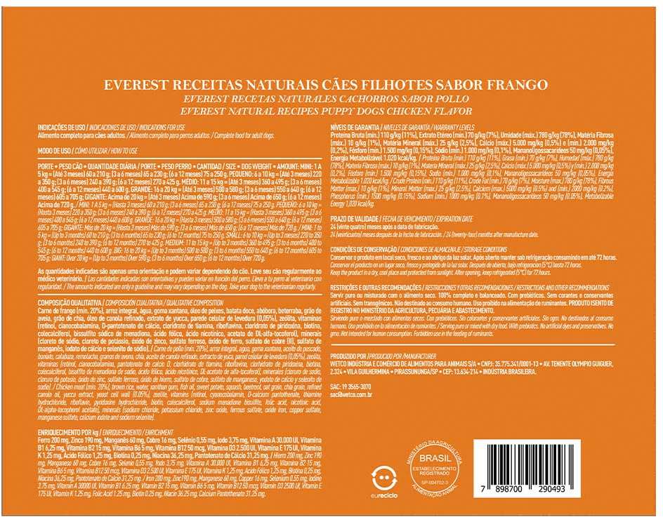 Alimento Natural Everest Receitas Naturais Frango para Cães Filhotes - 150 g