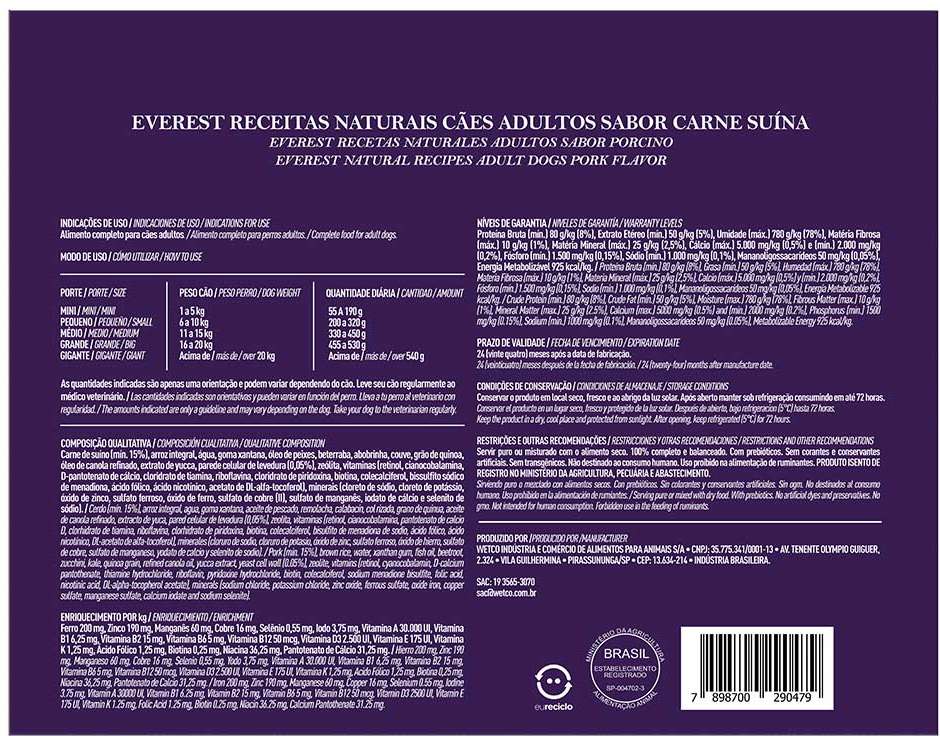 Alimento Natural Everest Receitas Naturais Carne Suína para Cães - 150 g