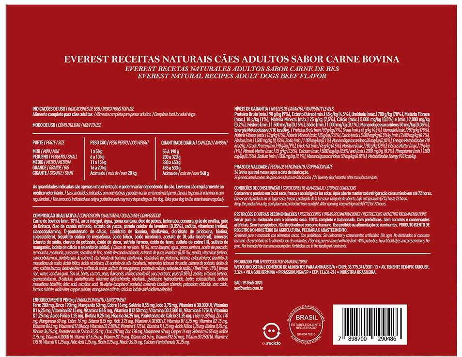 Alimento Natural Everest Receitas Naturais Carne Bovina para Cães - 150 g