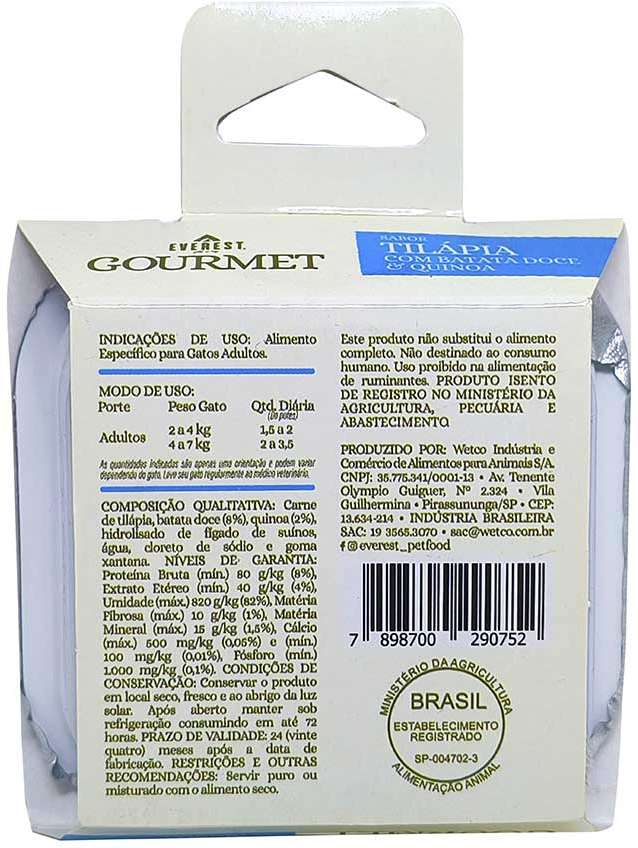 Ração Úmida Everest Gourmet Tilápia com Batata Doce e Quinoa para Gatos - 90 g
