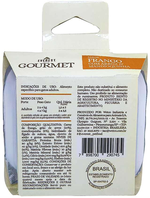 Ração Úmida Everest Gourmet Frango com Arroz e Mandioquinha para Gatos - 90 g