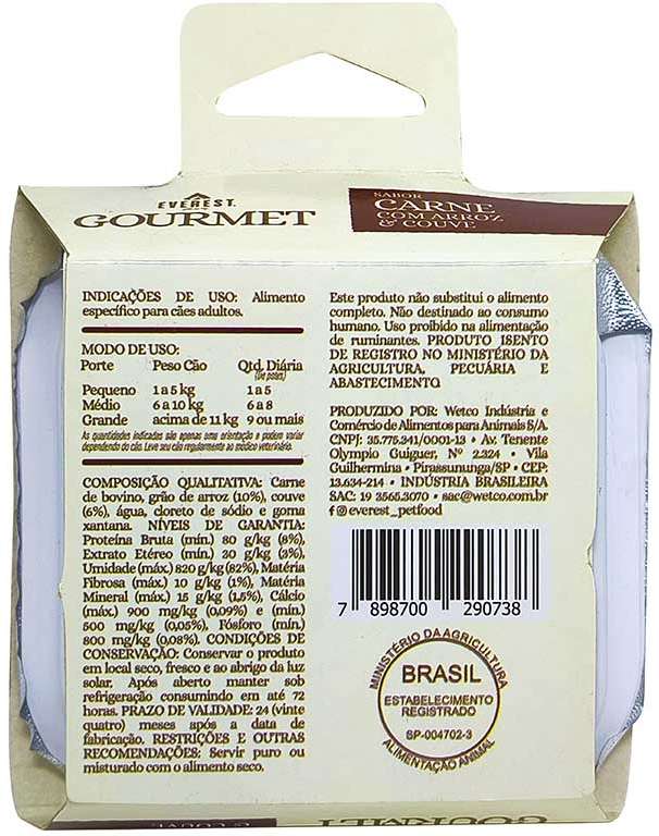 Ração Úmida Everest Gourmet Carne com Arroz e Couve para Cães - 90 g