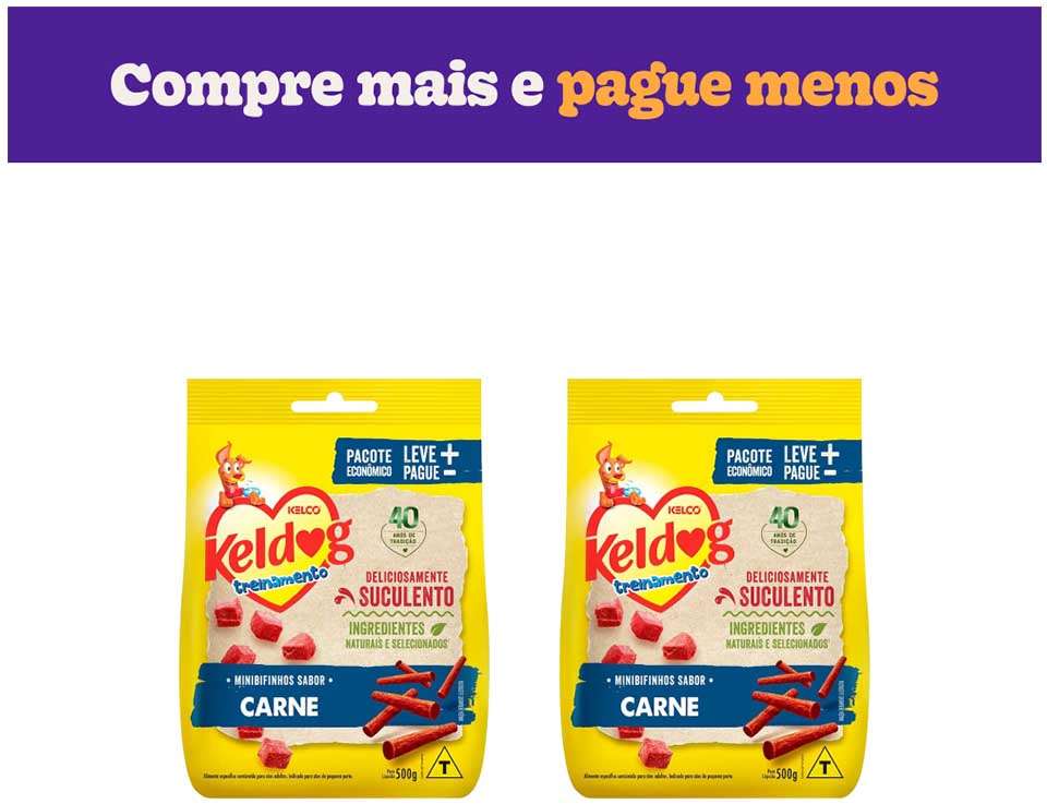 Bifinho Keldog Mini para Cães Sabor Carne - 2 Pacotes de 500 g