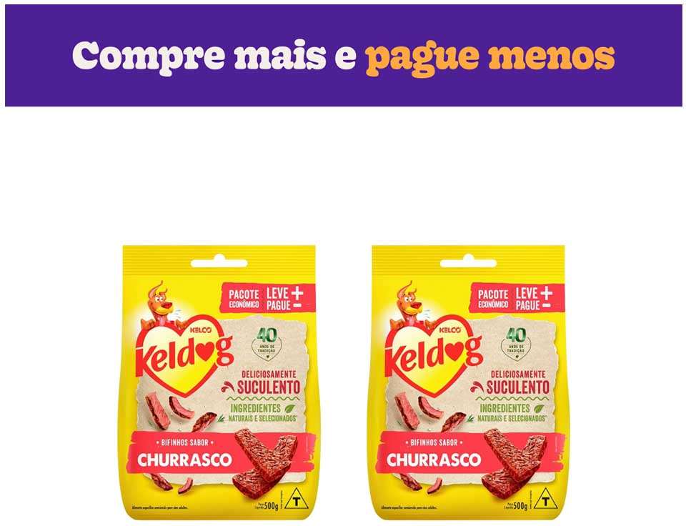 Bifinho Keldog para Cães Sabor Churrasco - 2 Pacotes de 500 g
