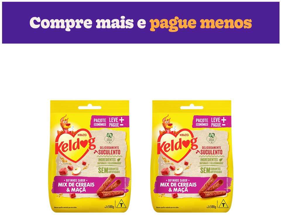 Bifinho Keldog para Cães Sabor Mix de Cereais e Maçã - 2 Pacotes de 500 g