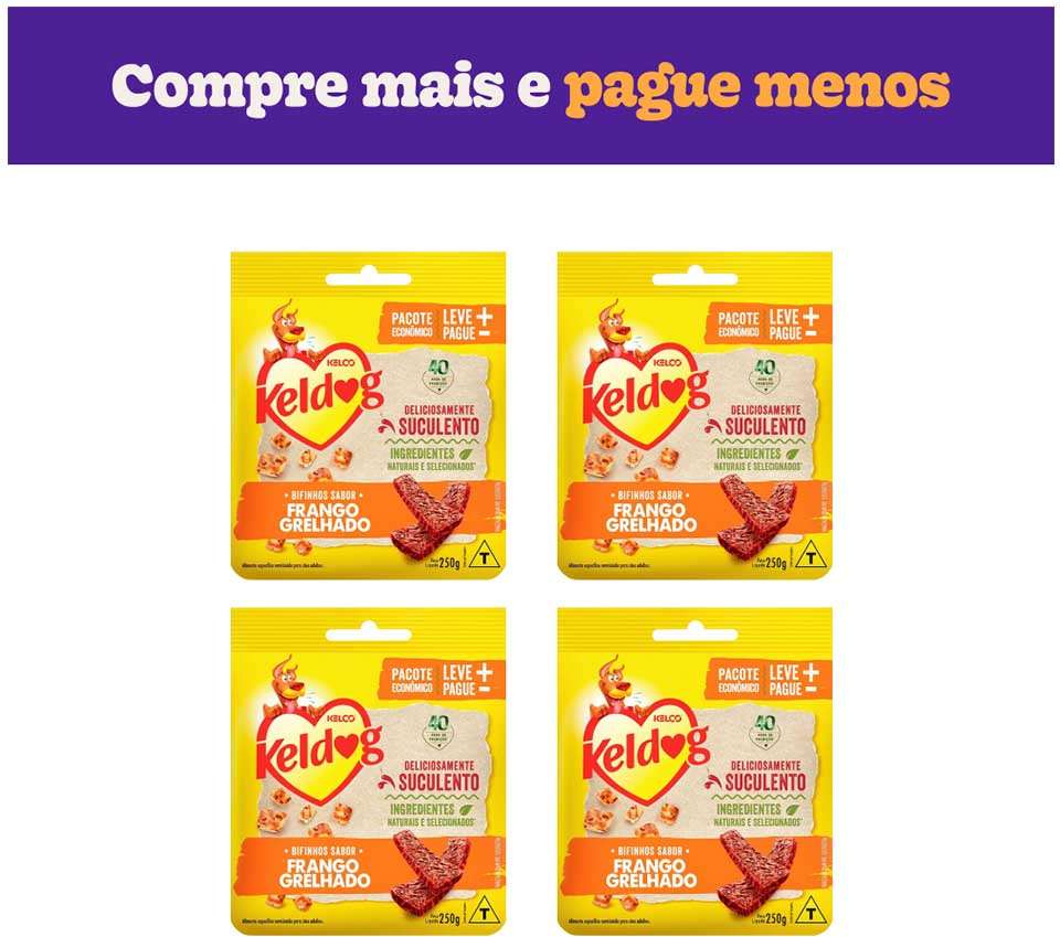 Bifinho Keldog para Cães Sabor Frango Grelhado - 4 Pacotes de 250 g