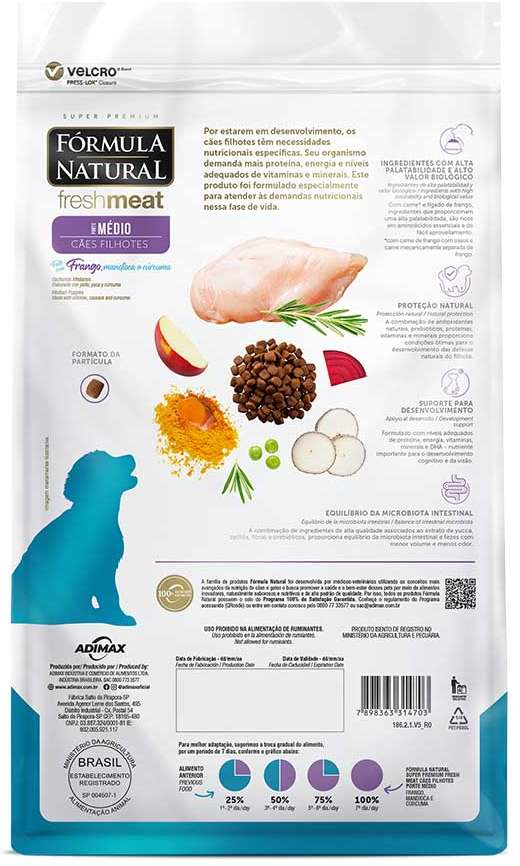 Ração Seca Fórmula Natural Fresh Meat Cães Filhotes Raças Médias - 12Kg