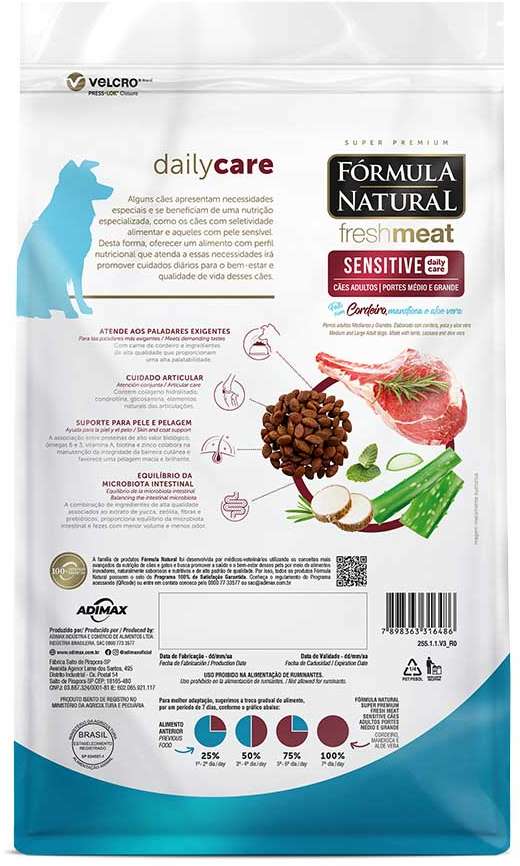 Ração Seca Fórmula Natural Fresh Meat Sensitive Cães Adultos Portes Médio e Grande - 12 KG