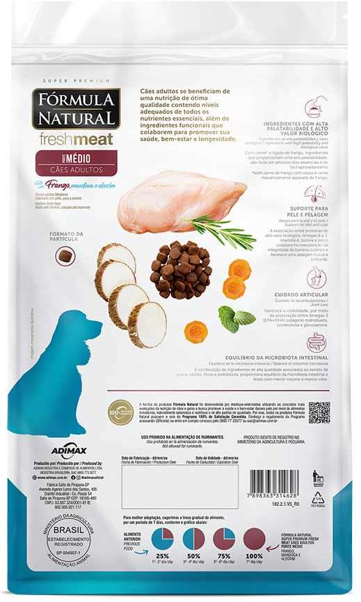 Ração Seca Fórmula Natural Fresh Meat Cães Adultos Raças Médias - 12Kg