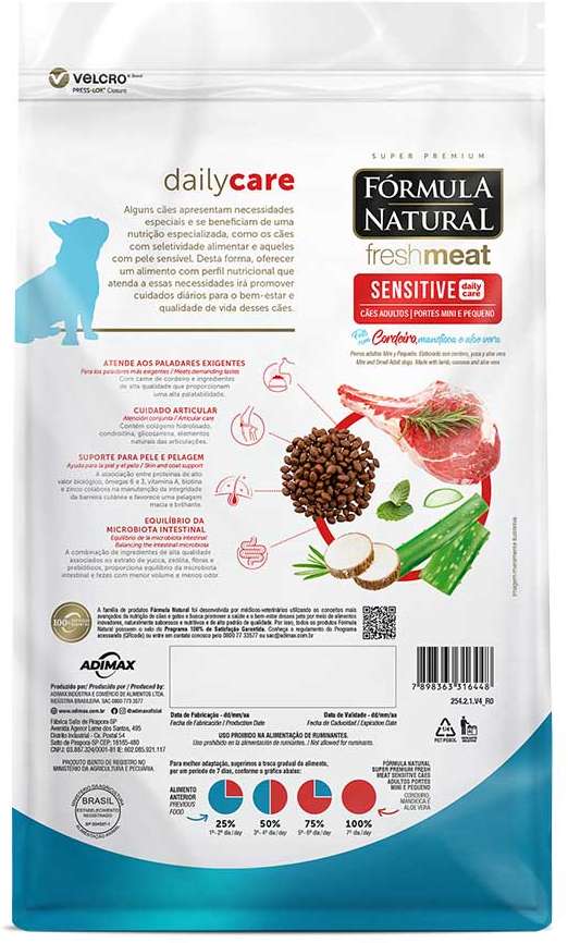 Ração Seca Fórmula Natural Fresh Meat Sensitive Cães Adultos Portes Mini e Pequeno - 2,5Kg