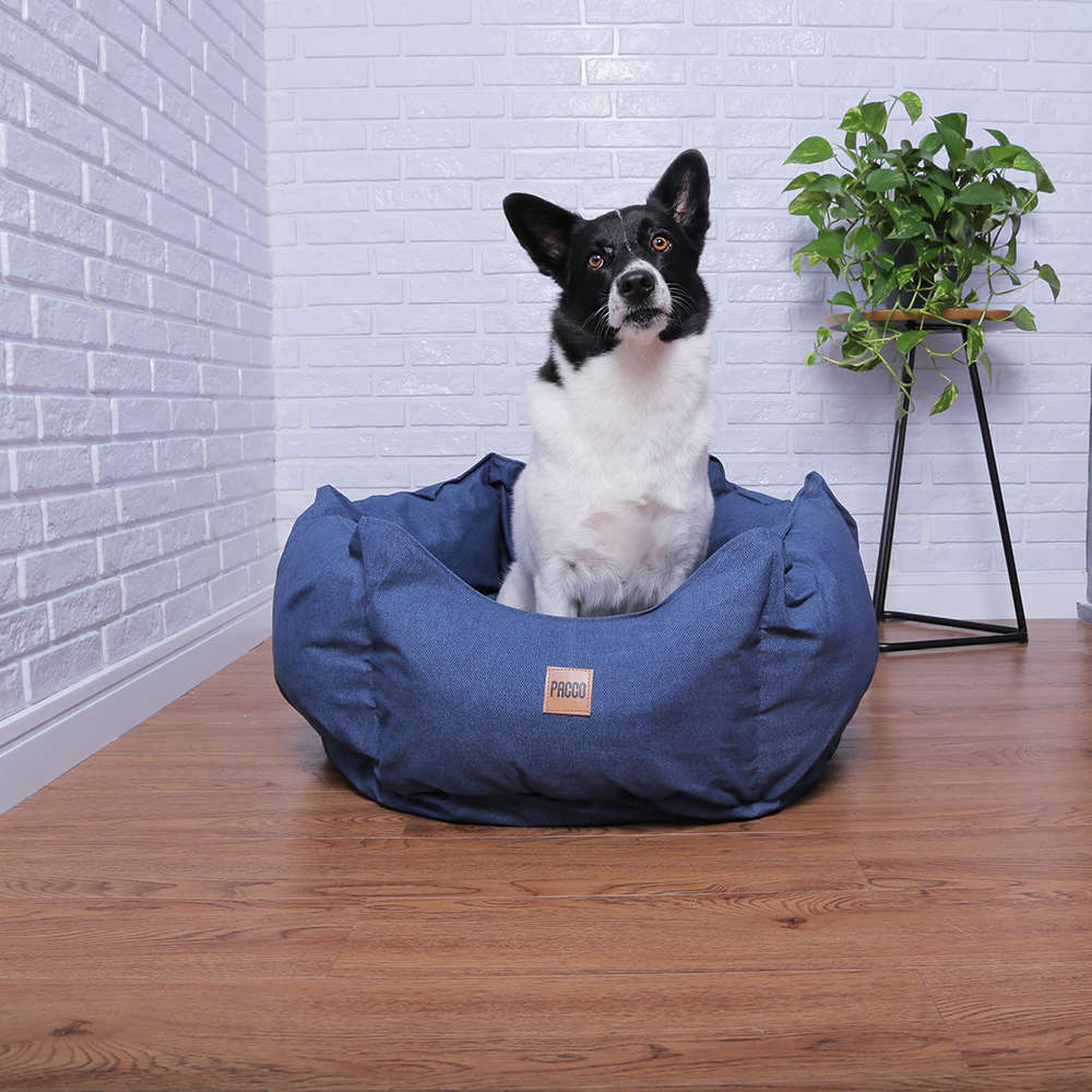 Cama Pacco Puppy Impermeável Ninho Ecotec Lisa Azul para Cães e Gatos - Tam. G