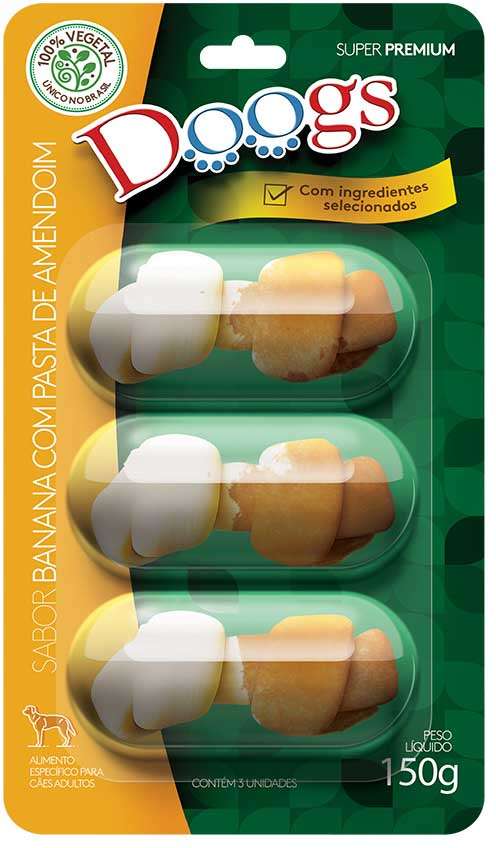Osso Doogs Super Premium para Cães Adultos Sabor Banana com Pasta de Amendoim - 150g