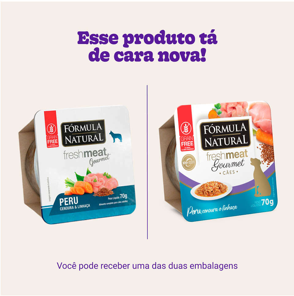 Ração Úmida Fórmula Natural Fresh Meat Gourmet Peru, Cenoura e Linhaça para Cães Adultos - 70 g
