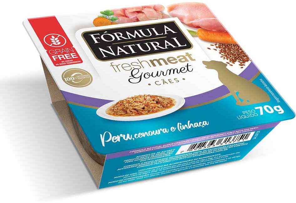 Ração Úmida Fórmula Natural Fresh Meat Gourmet Peru, Cenoura e Linhaça para Cães Adultos - 70 g