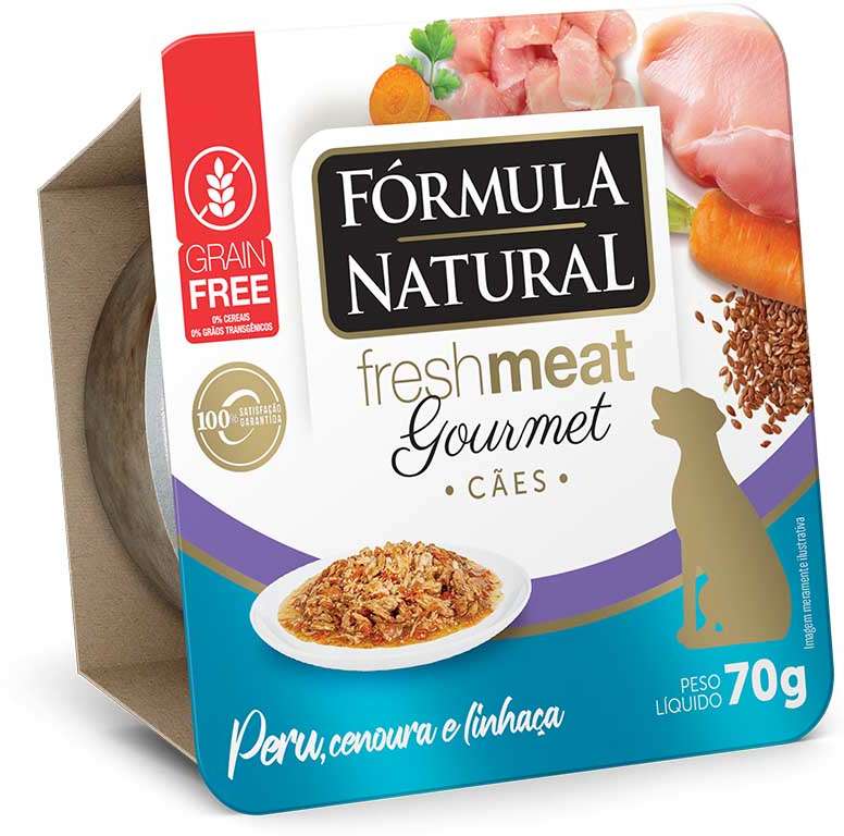 Ração Úmida Fórmula Natural Fresh Meat Gourmet Peru, Cenoura e Linhaça para Cães Adultos - 70 g