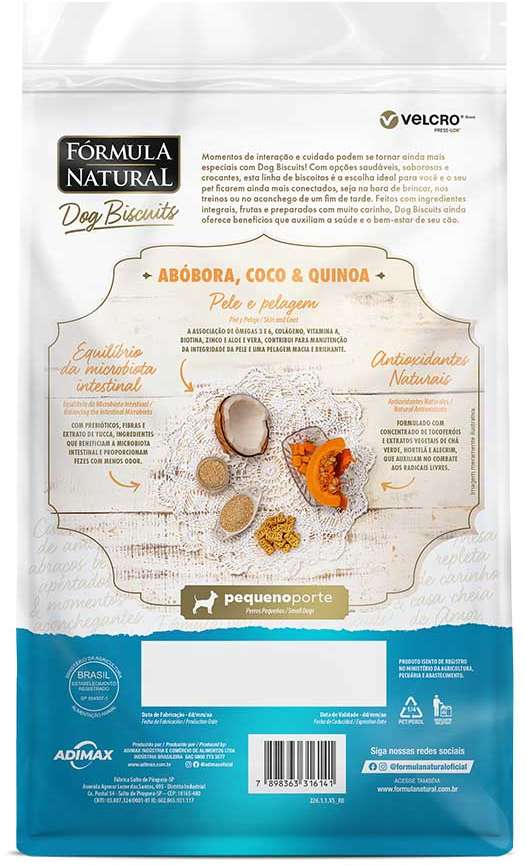 Biscoito Fórmula Natural Super Premium para Cães Porte Mini e Pequeno Sabor Abóbora e Coco - 250g