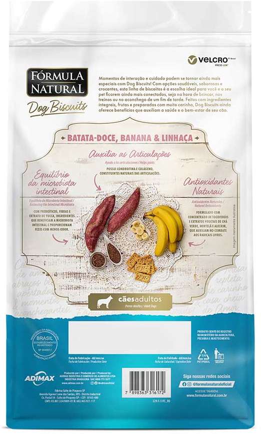 Biscoito Fórmula Natural Super Premium para Cães Porte Médio e Grande Sabor Banana e Batata Doce - 250g
