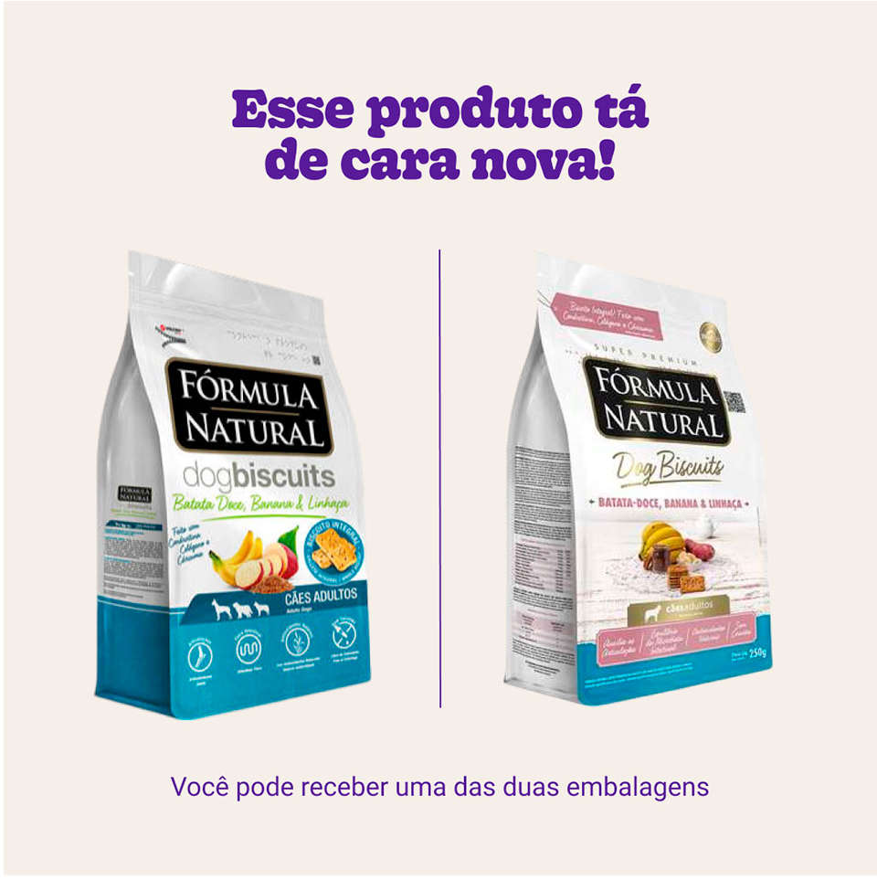 Biscoito Fórmula Natural Super Premium para Cães Porte Médio e Grande Sabor Banana e Batata Doce - 250g