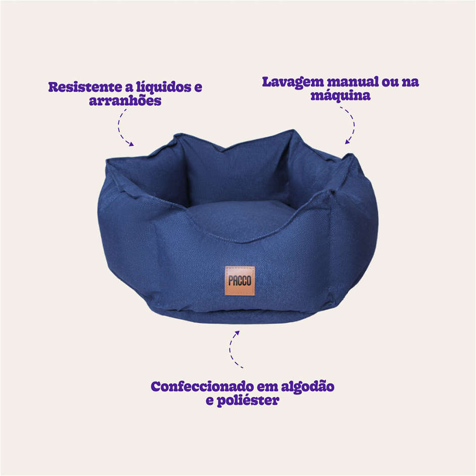 Cama Pacco Puppy Impermeável Ninho Ecotec Lisa Azul para Cães e Gatos - Tam. M